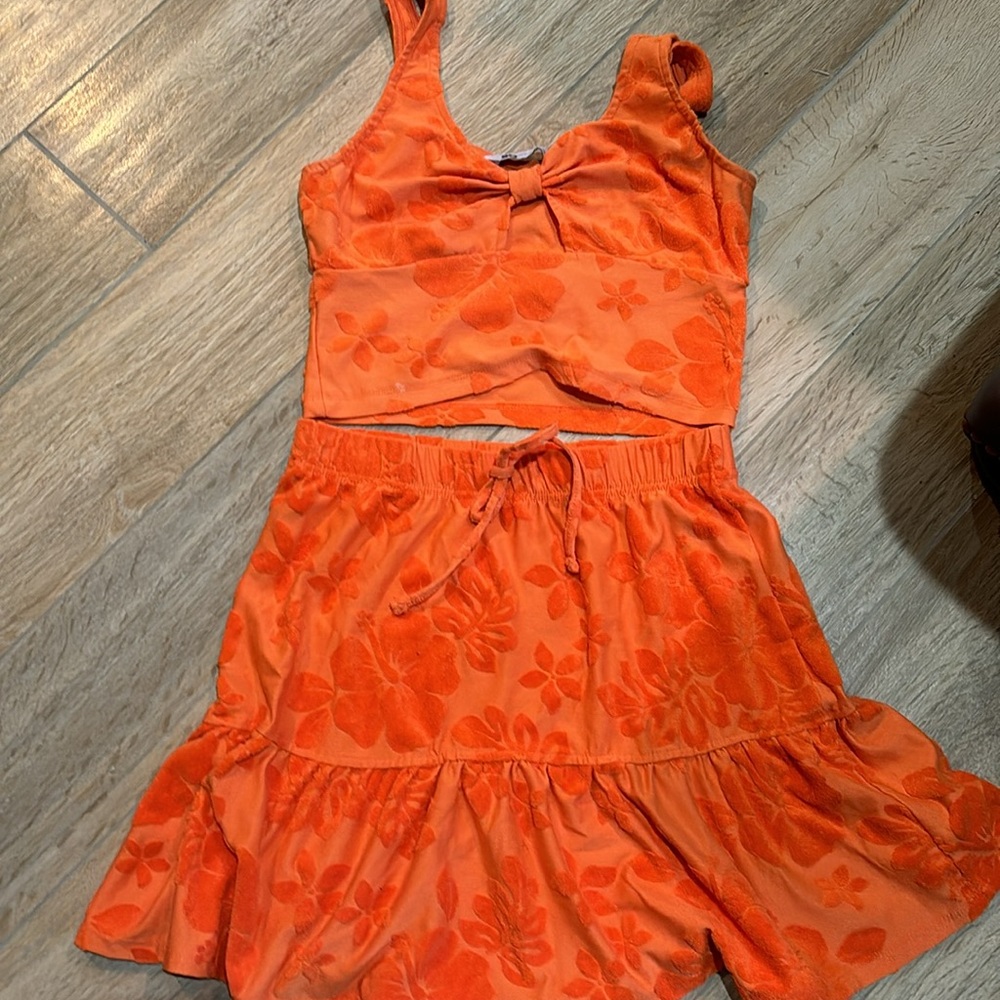 Orange floral skirt and top